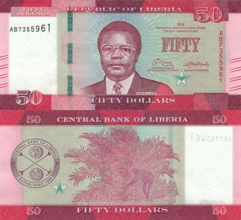 Liberia 50 Dollars (2016) - Samuel Doe/Palm Nuts/p34a Prefix AB UNC Cover
