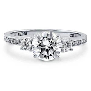 BERRICLE Sterling Silver 3-Stone Round CZ Wedding Engagement Promise Ring