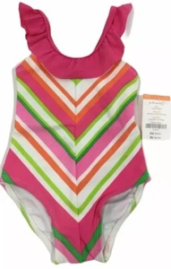 Gymboree Swimsuit Size 12-18 month Stripe Ruffle Trim Neckline UPF 50+ NWT - Picture 1 of 6