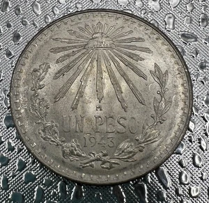 MEXIKO MÜTZE UND STRAHLEN 1943 UNC. UN PESO SILBERMÜNZE - Bild 1 von 12