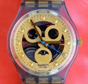 Swatch Watch GOLD SMILE GN123 1992 Standard Gents Rare Vintage Swiss Made Quartz - Picture 1 of 5