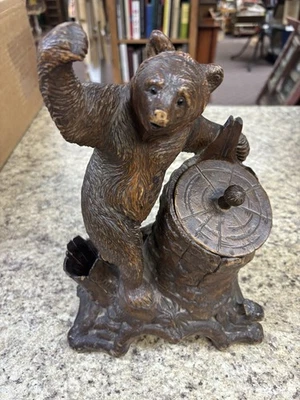 Oso grande Depose Selva Negra 12" con recipiente madera tallada a mano ojos de vidrio Foto 1 de 4