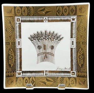 Vintage 60’s Georges Briard Golden Harvest Small Glass Tray Gold Wheat 8” - Bild 1 von 6