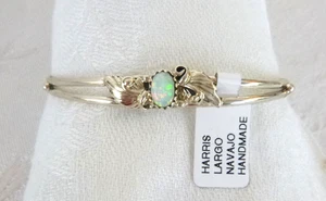NWT Navajo Harris Largo Delicate Opal Cuff Bracelet 925 Sterling Silver - Picture 1 of 4
