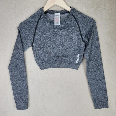 Camiseta corta para mujer Gymshark gris adaptada jaspeada manga larga talla S  Foto 1 de 4