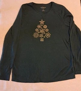 Croft & Barrow Verde Árbol de Navidad Camiseta Clásica Med Lentejuelas Camiseta Manga Larga - Imagen 1 de 9