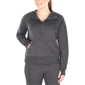 Melierter anthrazitgrauer gerippter Hoodie mit halbem Reißverschluss Fleece Kängurutasche Medium neu mit Etikett - Bild 1 von 8