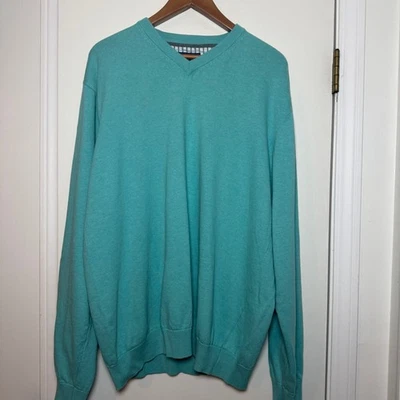 Report Collection Men's Turquoise V-Neck Cotton Sweater XL - Image 1 of 4