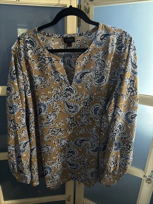 Blusa túnica pulóver Jill regular XL poliéster marrón azul floral manga larga  Foto 1 de 4