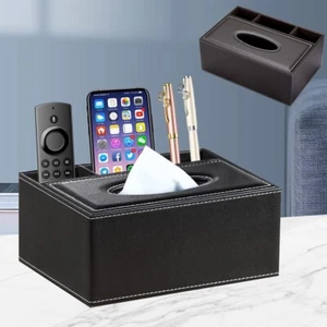 Home Phone Office PU Leather Tissue Box Remote Control Holder Desk Organizer UK - Picture 1 of 14