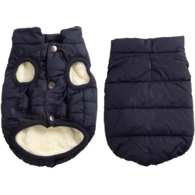 2层柔软抓绒衬里冷狗袖口夹克XL狗外套蓝色纽扣冬季 — 第 1/4 张图片