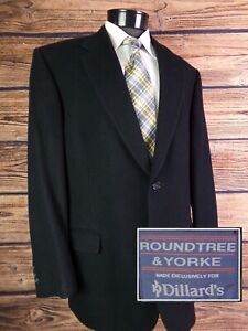 Roundtree & Yorke Blazer Mens Two Button Camel Hair Black Sport Coat Jacket 44L