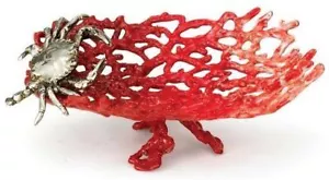 Red Enameled Pewter Coral Style Crab Dish - Picture 1 of 1