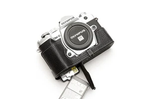 Real Leather Half Camera Case Bag Cover for Olympus OM-D E-M5 EM5 Mark iii M3 - Picture 1 of 42