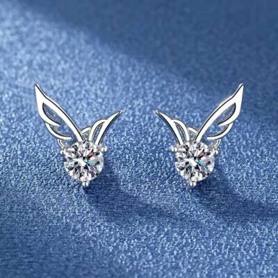 Elegantes pendientes de plata de ley 925 con alas de ángel de cristal para mujer 1306 Foto 1 de 4