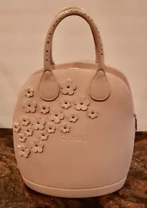 O BAG PUTTY COLOR RUBBER CUSTOMIZABLE HANDBAG = FLOWERS = VERY NICE = HTF = - Picture 1 of 5