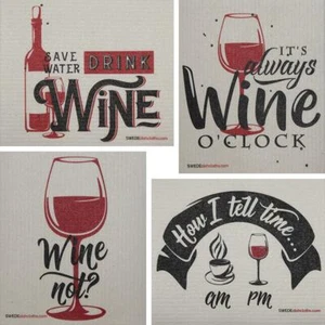 Wine Time Sayings Set of 4 each Swedish Dishcloths | ECO Friendly Absorbent Clea - Picture 1 of 1