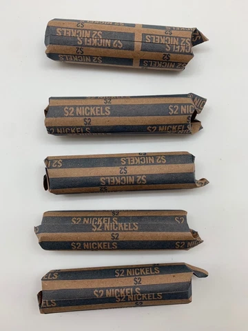 Lot of  5  ROLLS 1974 (P)  JEFFERSON NICKEL 40 COINS   PHILLY CIRCULATED COIN 5C Cover