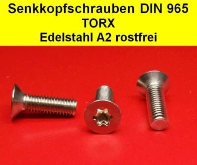 Senkkopfschrauben Torx TX DIN 965 Edelstahl A2   M2 M2,5 M3 M4 M5 M6   ISO 14581 - Bild 1 von 2