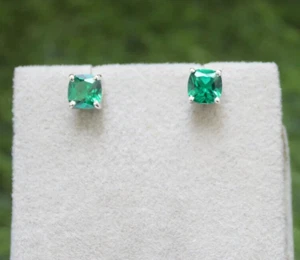 emerald Engagement earrings Stud Earrings 925 Solid Silver wedding Earring - Picture 1 of 5
