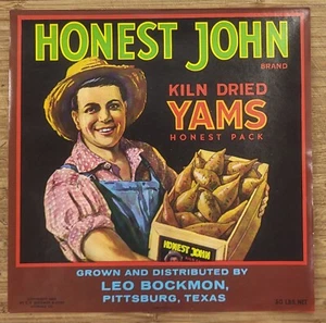 Label Honest John Yams Leo Bockmon Pittsburg Texas Sweet Potatoess - Picture 1 of 1