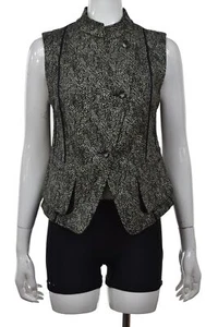 Chaqueta de mujer Rachel Roy Signature talla 8 negra estampada en beige sin mangas - Imagen 1 de 5