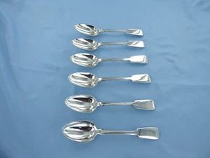 AN ANTIQUE SET OF SIX STERLING SILVER FIDDLE BACK TEASPOONS LONDON 1849. - Picture 1 of 9