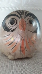 Vintage Mexico Tonala? Folk Art Pottery Hand Painted Large Owl Figurine Pre-owne - Picture 1 of 12