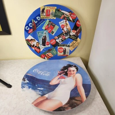 Juego de 2 platos grandes para servir Coca Cola de 15" azul rojo blanco FO Foto 1 de 4