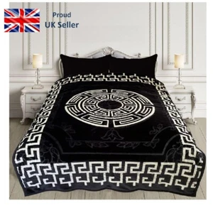 2 Ply Blanket. Greek Design. Soft Warm Fleece Bed Cover. Black Size: 200x240cm - Picture 1 of 7
