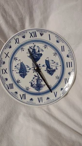 Orologio da parete piatto Delft Germania porcellana blu e bianca 9" - Foto 1 di 2