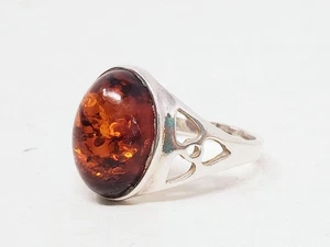 Ring - Sterlingsilber und dunkler cognacfarbener baltischer Bernstein mit Okklusionen Größe 8-1/2 - Bild 1 von 11