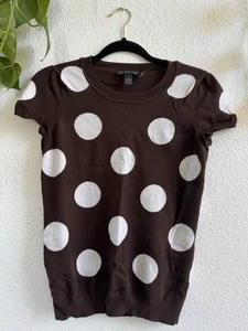 INC Junior Short Sleeve Sweater Top Brown White Polka Dots Size M - Picture 1 of 6