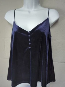 Samt Tank Midnight Blue Babydoll Top V-Ausschnitt Spaghettiträger A Linie Gr. M weich - Bild 1 von 7