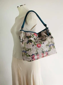 FURLA Borsa Tote Shopper Canvas Floreale Spalla Mano Vera Pelle Tela Made Italy - Foto 1 di 15