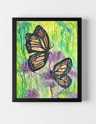 GUAJARDO Original Goteo Mariposas Bebiendo 14X17 Bellas Artes Papel Firmado Arte Foto 1 de 4