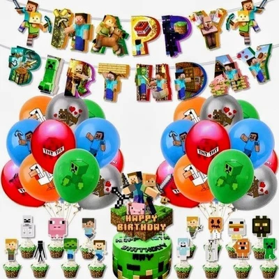 38Pcs My World Themed Kids Birthday Party Supplies Balloons Decorations Banner