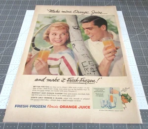 1957 Fresh Frozen Florida Orange Juice Vintage Print Ad (Tennis Couple) - Picture 1 of 3