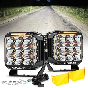 7" 228W 26100LM Combo Side Shooter LED Pods Round Driving Lights w/ Amber Cover - Picture 1 of 12