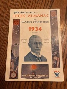Vintage 1934 Almanac Rev. Irl R. Hicks & Saint Louis Weather Book MO Astrology - Picture 1 of 12