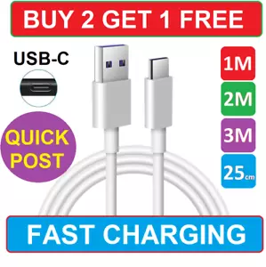 USB C Type C 3m 2m 1m Charging Cable Fast Mobile Phone Charger Long Lead Wire - Picture 1 of 14