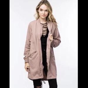 H&M XS Women’s Dusty Rose Long Trench Style Jacket Zip Up Pockets - Picture 1 of 21