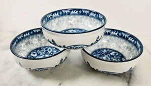 3 SamBo Ceramics Korean Rice, Soup, Cereal Bowls, Blue/White/Gray Floral Design - Picture 1 of 10