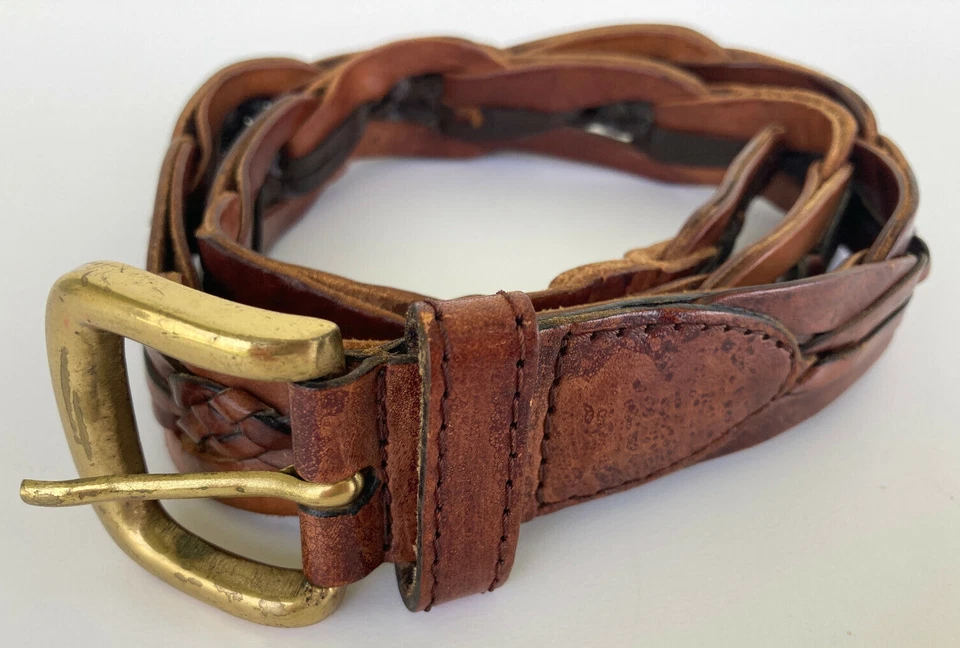Brown Braided Leather Belt Hippie Style Vintage 70s Women's Size M - Image 1 of 4