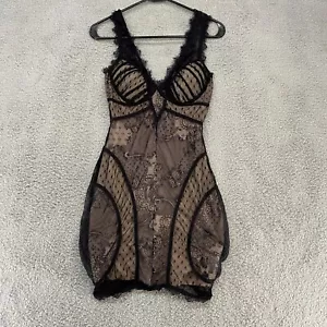 Bebe Lace Overlay Dress Womens Small Sexy Bodycon Sheer Lined Bustier Club Party - Picture 1 of 15