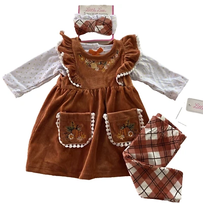 Little Lass 4 Pc Fall Outfit Top Headband Jumper Top Leggings 0/3M New - Image 1 of 4