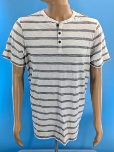 GOOD MAN BRAND COTTON S/S WHITE/GREY STRIPE HENLEY T-SHIRT. SZ XL NWOT - Picture 1 of 11