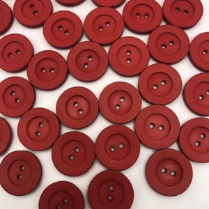 Vtg Matte Fire Engine Red 2-Hole Button w/ Wide Flat Border 20mm - Lot of 2 D817 - Picture 1 of 8
