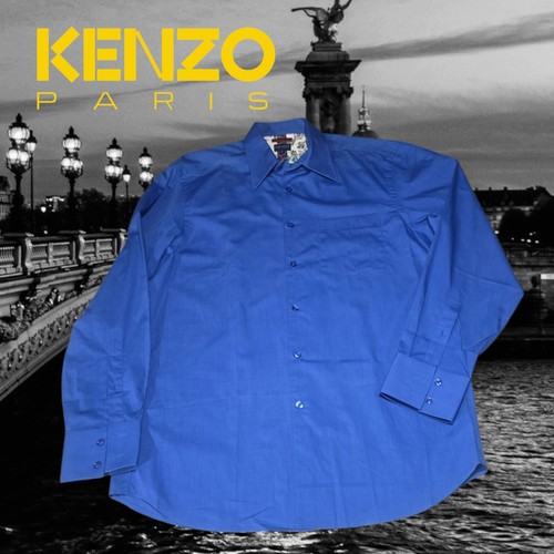 Camicia elegante uomo Kenzo Homme comfort fit bottoni davanti L s blu 42 scollo 16 5