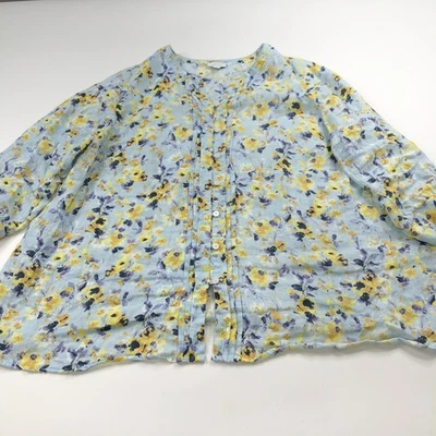 J.Jill Love 亚麻 XL 100% 亚麻长袖上衣衬衫花卉印花 — 第 1/4 张图片